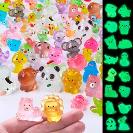 DIYDEC 60PCS Luminous Mini Resin Animals 60 Styles Miniatures Glow in The Dark Tiny Little Figures to Hide Small Duck Figures for Party Favors Bag Fillers Garden Dollhouse Decor