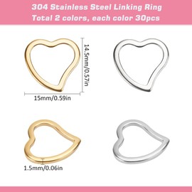 SUNNYCLUE 1 Box 60Pcs Hollow Heart Charms Open Bezel Heart Charm 304 Stainless Steel Open Bezel Charms Hollow Frame Charms Linking Rings Connector Earring Charms for Jewelry Making Charms DIY Craft
