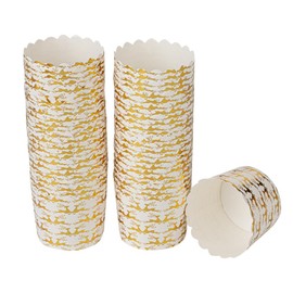 Panificio 4.5 Ounce Baking Cups, 50 Disposable Paper Baking Cups - Greaseproof, Oven-Ready, White Paper Muffin Liners, Microwavable, Gold Reindeer Print - Restaurantware