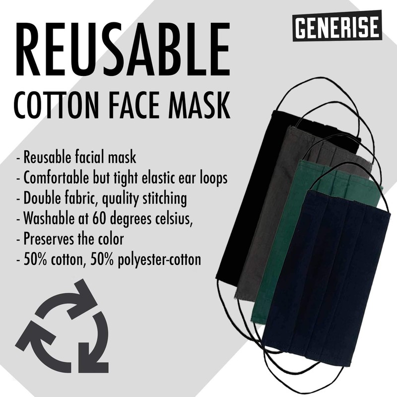 Reusable Face Mask GENERISE Double Fabric Cotton Face Mask x4