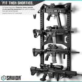 Savior Equipment Horizontal Steel Wall Mount Firearm Rifle Display Rack, Compound Bow Shotgun Carbine Gun Sword Tactical Vest Gear Hanger Free-Standing Indoor Storage Organizer, 10 Mounting Hooks