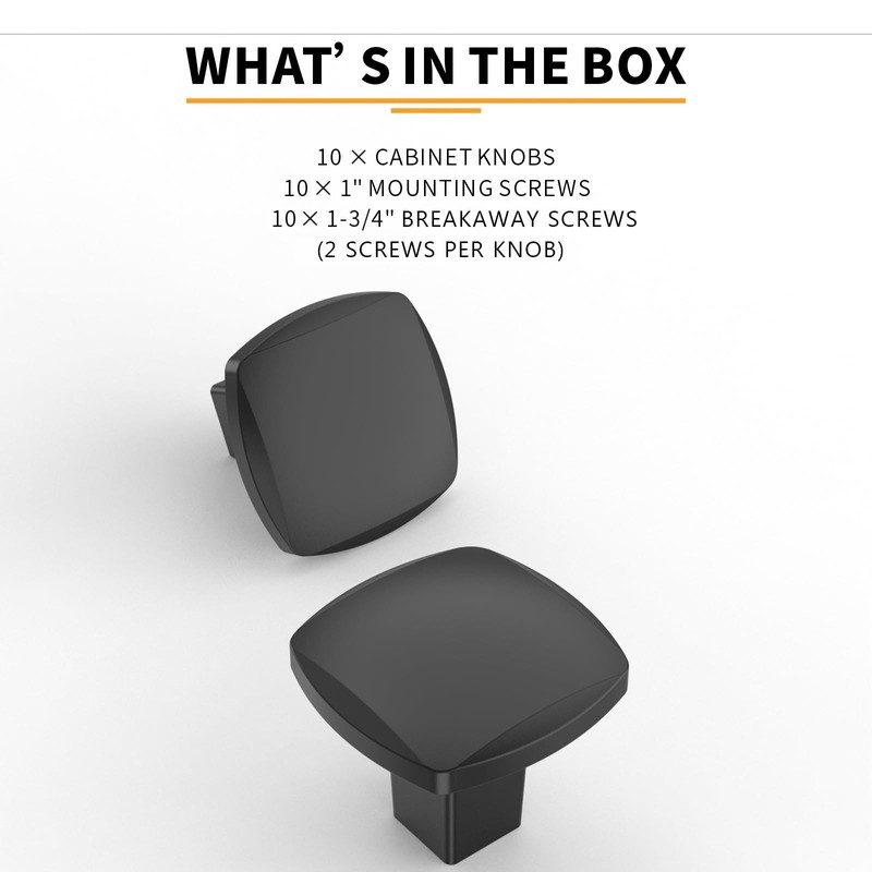 AOOTOCH 10 Pack 1 Inch Matte Black Cabinet Knobs Black