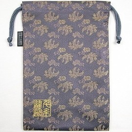 Thousands Thread 繍院 西陣織 Field Of Drawstring bag (Lined) Gold 鳳凰/Tan Large Size