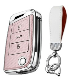 Ysbxitu Keychain Case Compatible with Volkswagen Golf Alltrack GTI Tiguan Atlas Polo Jetta 2020 2019 2018 2018 2018 Smart Remote Key Shell Key Fob - Pink