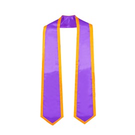 GraduationMall Plain Graduation Honor Stole Classic End With Trim Unisex Adult 72" / 60" Long, Purple + Gold Trim, 72" Long