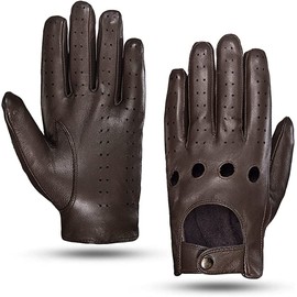 MGGMOKAY Men's Leather Car Gloves Touchscreen Leather Gloves Unlined, Brown (touchscreen)