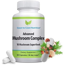 LAURALS Coast to Coast Nutrition Advanced Mushroom Complex - Lions Mane, Reishi, Cordyceps, Chaga, Turkey Tail, Maitake 10X Mushroom Blend. 60