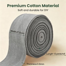 ZHFMLY 2 Inch Gray Herringbone Webbing - 12 Yards Cotton Twill Tape Ribbon for Sewing, Binding Trim, DIY Crafts, Gift Wrapping, Knit Fabric Edges