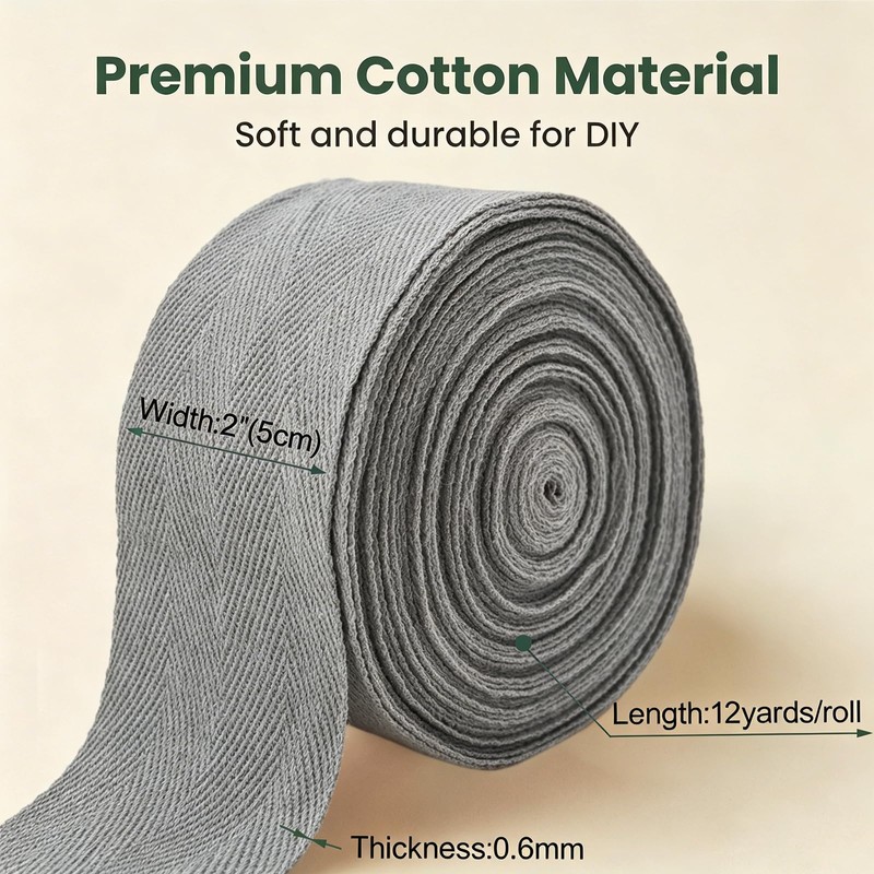 ZHFMLY 2 Inch Gray Herringbone Webbing - 12 Yards Cotton