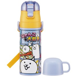 Skater SKDC4-A Children's Stainless Steel Water Bottle, 2-Way Direct Drinking, 16.5 fl oz (470 ml), Cup Drinking, 15.2 fl oz (430 ml), Cat War, 23, Children's Friendly, Lightweight Type, Boy's Hot and