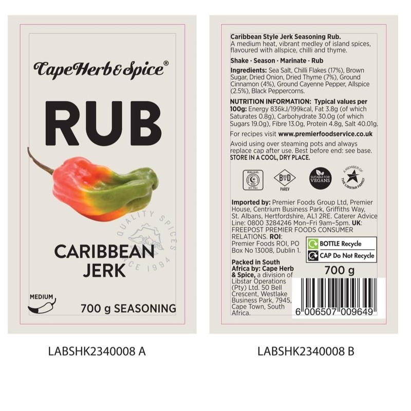 Cape Herb & Spice Caribbean Jerk Seasoning, 700 g (Pack