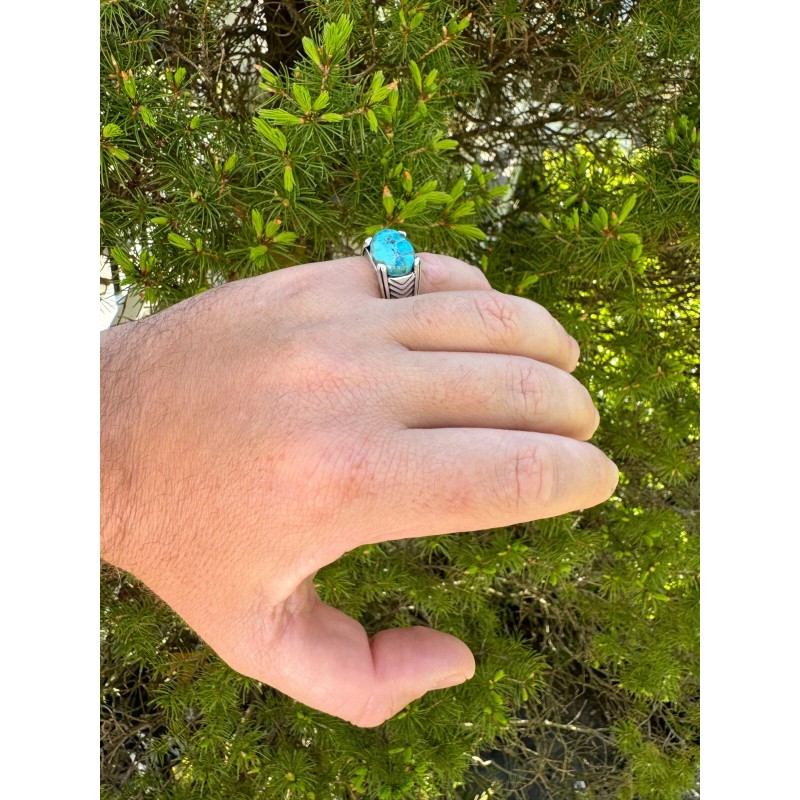 HarlemBling Blue Genuine Turquoise Mens Real Solid 925 Sterling Silver