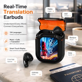 Wireless Translation Earbuds for Travel & Calls – Bluetooth AI Language Earphones with Touch Screen Charging Case
