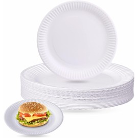 100x 9″-inch White Paper Plates Reusable Round Compostable Plates 170gsm Heavy Duty Disposable Plate BBQ Picnic Birthday Parties Biodegradable Waterproof Papers Plates 23 X 1cm (Pack of 100)