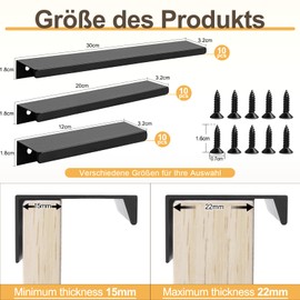 JiangLin Pack of 10 Black Furniture Handles, 120 mm Concealed Cabinet Handles, Kitchen Handles with Screws, Door Handle, Drawer Handles, Invisible for Wardrobe