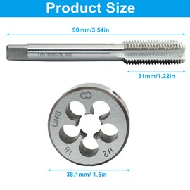 Zorveiio 1/2"-18 UNEF Tap and Die Set, 1/2 x 18 UNEF Machine Round Die Thread Tap Right Hand for Machinists/Engineers