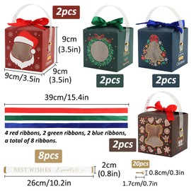 Christmas Gift Box, ACTOYS Pack of 8 Christmas Paper Boxes, Christmas Candy Boxes with Handle and Window for Christmas Gift Christmas Decoration