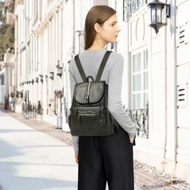 DEEVORCA Fashion Backpack for Women Flap Design Casual Women's Backpack Women Handbag School Bookbag Soft Daypack Travel Work Shoulder Bag Lightweight Daypack School Bag Waterproof PU Leather Green