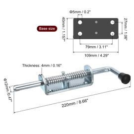 sourcing map Barrel Bolt Latch, 1Pcs 12x220mm - Carbon Steel Galvanized Spring Loaded Gate Latch Pin, Sliding Door Lock for Trailer Doors Cabinets Chests Tailgate (Silver)