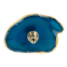 KYEYGWO Pack of 4 Blue Agate Discs Furniture Knobs with Screw, Irregular Brass Drawer Knobs, Agate Piece Cabinet Knobs, Decorative Pull Handle, Stone Dresser Knobs for Table, Door, Cupboard