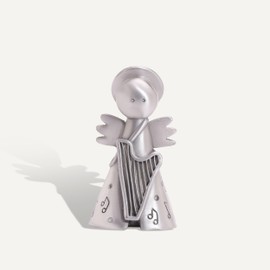 LISA LEONARD DESIGNS Pewter Angel with Harp Nativity Figurine Handmade Festive Miniature Ornaments Holiday Home Décor Christian Collectible Decoration Spiritual Christmas Scene Display Accent