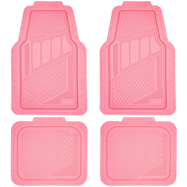 CAR PASS Heavy Duty Rubber Floor Mats 4-Piece,Pink Car Mats