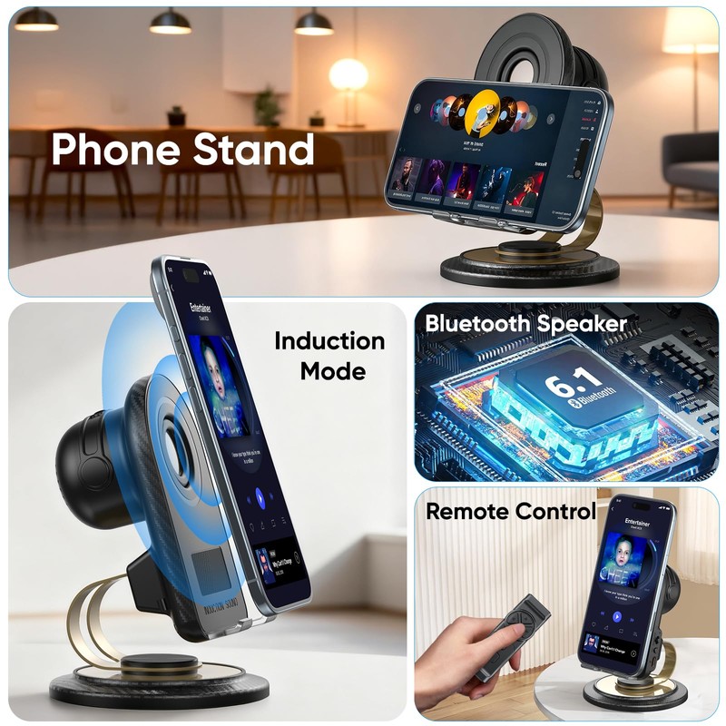 Cell Phone Stand with Instant Wireless Induction Bluetooth Speaker(Video Control/Camera