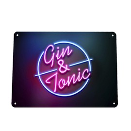 Gin & Tonic bar Sign - Neon effect Metal Sign wall art A4 Bar sign