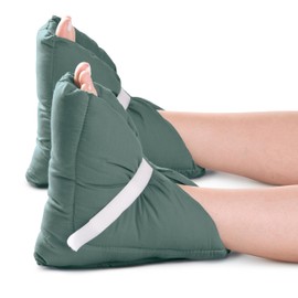 Medline Comfort Plus Foot Cushions, Heel Protection, Lightweight, Home Medical Foot Care, Poly/Cotton, Machine Washable, One Size Fits Most, Dark Green with White Hook-and-Loop Strap, One Pair