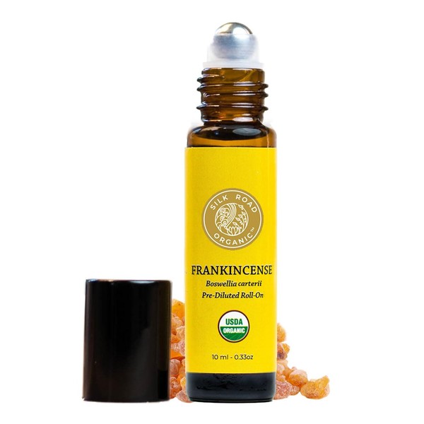 Organic Frankincense Carterii Essential Oil Roll On, 100% Pure USDA Certified Aromatherapy - 10 ml Roller by Silk Road Organic - Always Pure, Always Organic