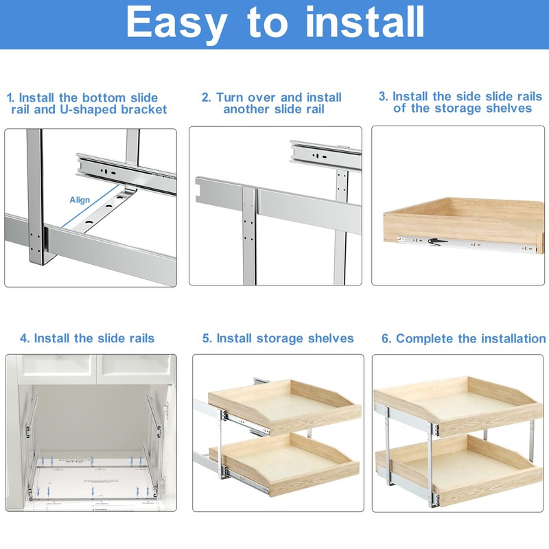 ROOMTEC 2 Tier Pull Out Cabinet Organizer, Double Tier Slide
