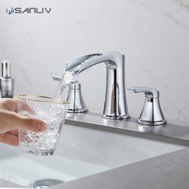 Sanliv Chrome Waterfall Bathroom Faucet 3 Hole, 8 or 4 Inch Widespread Bathroom Sink Faucets, Two Handle Modern Vanity Faucet 3 Holes with Pop Up Drain, ‎Polished Chrome