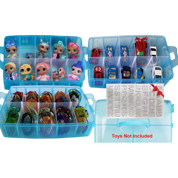 HOME4 No BPA Storage Organizer Carrying Case Box 30 Adjustable Compartments Compatible with Small Dolls LOL Toys Bead Beyblade Hot Wheels Tool Craft Sewing Jewelry Hair Accessories (Blue)