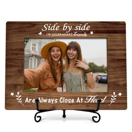 RYSMH Friend Picture Frame, Friendship Wood Photo Frame With Stand, Birthday Christmas Graduation Gifts for Best Friend Besties BFF Soul Sister Cousins, Side By Side Or Miles Apart Frame -b06