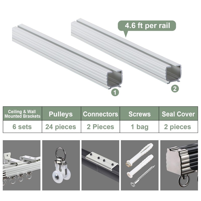 ZSHINE Curtain Single Tracks Ceiling or Wall Mounting Heavy-Duty Curtain
