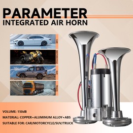 FARBIN Air Horn for Truck Train Horn for Car Loud Car Horn Truck Horn with Compressor 12v Airhorns Horn Loud Dual Trumpet Chrome Plating