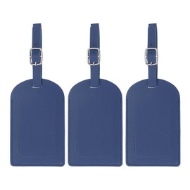 PATIKIL Pack of 3 Suitcase Tags Flight Travel Suitcase Name Tags with Name Tag Address Label Privacy Cover PU Leather Pendant for Cruises Travel Bag Dark Blue