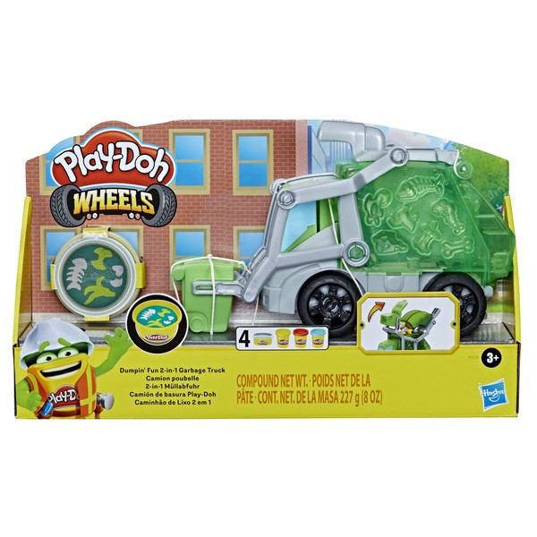 Play-Doh Wheels 2-in-1 Müllabfuhr mit Müllknete und 3 Dosen, Multi