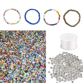 Assorted Loose Beads, Craft, Bracelet DIY, Beading Kit, Multi Colored Bulk Lot of 4mm 6/0 Seed Beads, Jewelry Making Kit (Beading Kit with Stretch Cord)