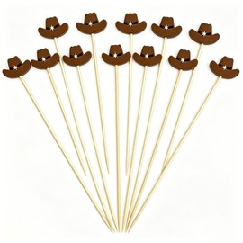 50 Pcs Cowboy Cocktail Picks,4.7 Inch Western Cowboy Hats Bamboo Toothpicks,Food Skewers Sticks for Appetizers Fruit Dessert Charcuterie,Wild West Food Picks for Western Theme Party Decorations