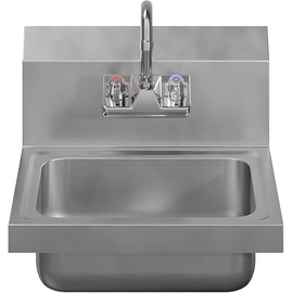 Stainless Steel Wall Mount Hand Sink with Faucet | Commercial Hand Washing Basin For Restaurant, Kitchen | NSF. (17" x 15")