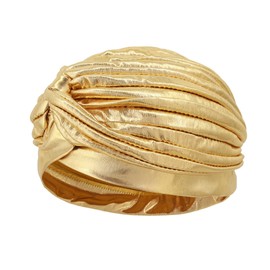 Surkat Unisex Metallic Arab India Pleated Turban Headwrap Swami Hat Costume Hat Chemo Cap(Gold)