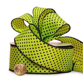 Lime and Black Mini Polka Dot Satin Ribbon 1 1/2" X 10 Yards