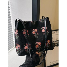 Women's Elegant Floral Fabric Shoulder Bag, Summer Trendy Large Capacity Tote Bag, Chic Spring All-match Shoulder Bag for Daily & Work & Back To School, Unique Bags:_Cream_Please Refer To The Pictures for Dimensions