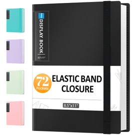 Sooez 72 Pocket Binder with Plastic Sleeves & Elastic Band, Large Capacity 8.5x11 Presentation Book Display 144 Pages, Art Portfolio Document Folder with Clear Sheet Protectors for Office School