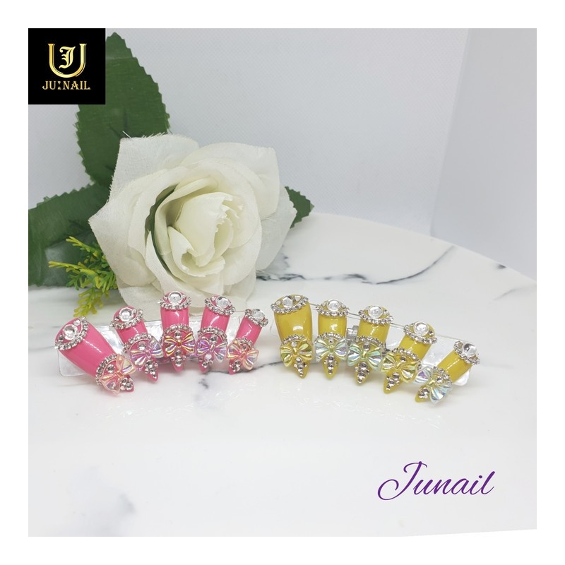 Ribbon dress handmade nail tips - Short Oval / 리본원피스
