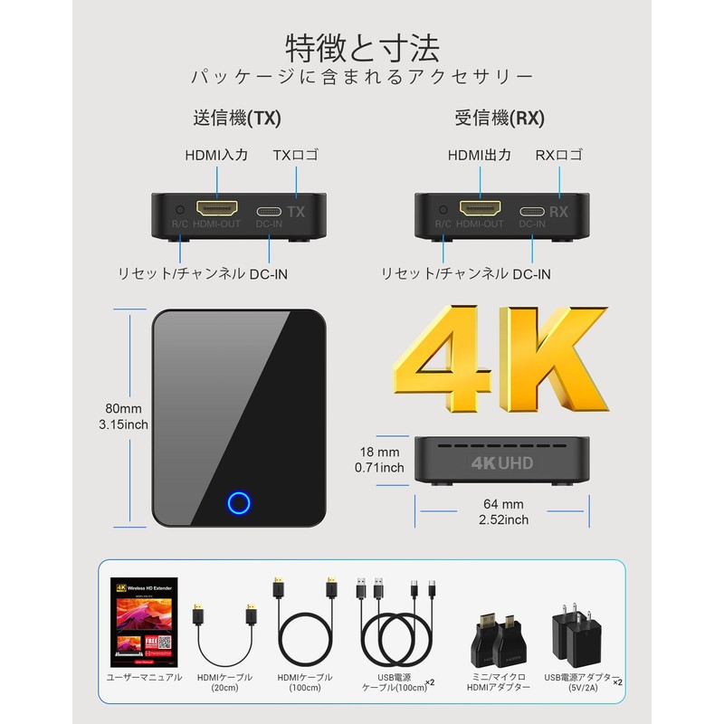 BMOSTE Wireless HDMI 4K 30HZ 5GHZ Wireless Transmitter and Receiver