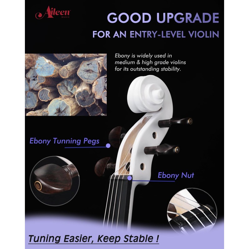Aileen Violin 4/4 Full Size for Adults Beginners, White Fiddle