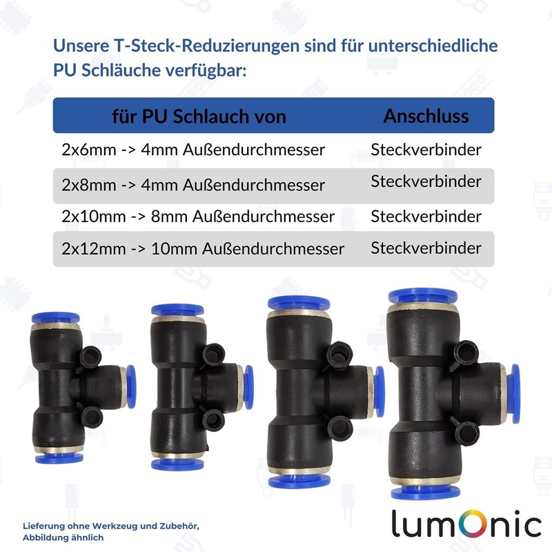 5 x Lumonic I PU Hose T-Connector Reduction I 12/10/12
