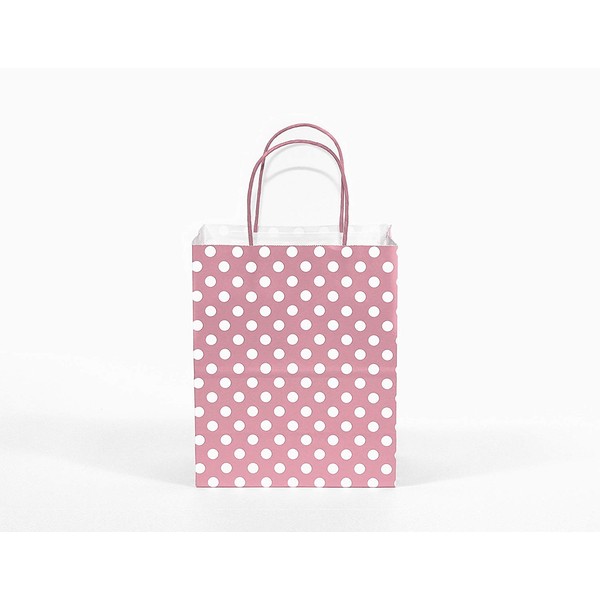 Gift Expressions Paper Gift Bags, 12 Count, Pink Polka Kraft Paper Bags, 8” x 10” x 4.5" 100% Recycled, Thick & Durable Eco Friendly Paper Bags with Handles, Goodie Bags, Party Bags